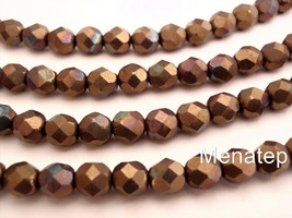 25  6 mm Czech Glass Firepolish Beads: Oxidized Bronze Clay - £1.88 GBP