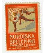 Nordiska Spelen 1913 Stockholm Sweden Games Skating Poster Cinderella Stamp - £39.09 GBP