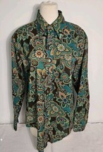 Vintage 70s Marlboro Polyester Long Sleeve Button Up Grovy Shirt Green Orange  - $57.05