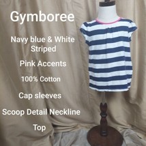 Gymboree Navyblue &amp; White Striped 100% Cotton Top Size 6 - £4.79 GBP