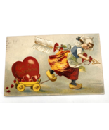 To My Valentine Dutch Girl Pulling Wagon Of Hearts Postcard Germany Mailed - $18.32