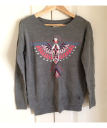 New Hollister Women Gray Pink Tribal Phoenix Graphic Crew Long Sleeve Sw... - £23.66 GBP