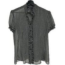 Anne klein blouse 4 Small womens polka dot shear button front ruffle top  - £21.18 GBP