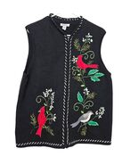 VTG Cardinal Bird Embroidered Sweater Vest 1X Cotton FullZipCottagecore ... - $39.99