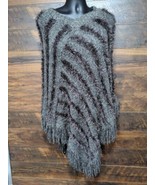 Lapis Poncho Cape Sweater Size XL Fringe Gray Grey Purple Eyelash Trim V... - $18.95