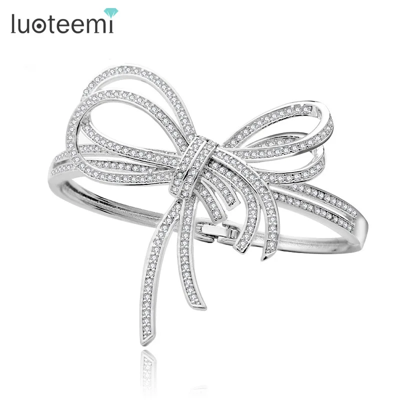 New Trendy Elegant Bowknot Shape Bracelet Full Shining CZ Sweety Bangle Jewelry  - £31.96 GBP