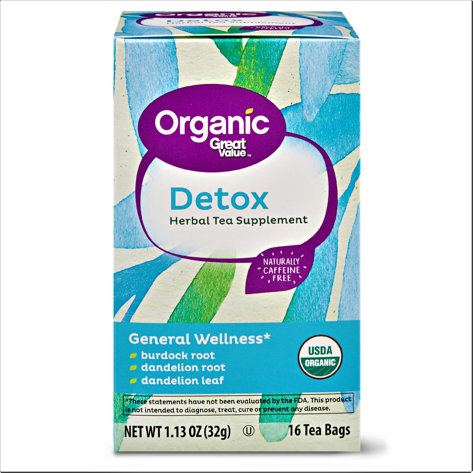 Great Value Organic Herbal Tea Supplement Detox 16 Tea Bags (Pack of 2 ) - $21.65