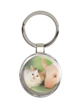 Cat and Pig : Gift Keychain Cute Funny Friends Animals Feline Pets Lover Cat Mom - £6.31 GBP