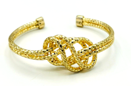 Gold Tone Etched Knot Cuff Bracelet - £12.66 GBP