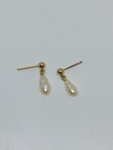 Vintage 10k Yellow Gold Pearl Dangle Earrings - £31.59 GBP