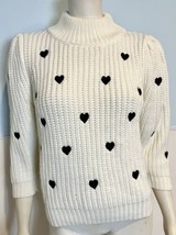 Anthropologie White with Black Heart Print Cropped Long Sleeve Turtleneck Sz XS - £40.84 GBP