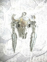 Western Buffalo Skull - 2 Dangling Feathers American Pewter Pendant Adj Necklace - £9.48 GBP