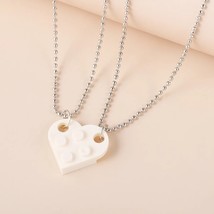 2Pcs Heart Brick Couples Love Necklace for Lovers Women Men Lego Elements Friend - £2.35 GBP