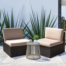 Homall 2 Pcs. All Weather Pe Rattan Wicker Patio Sectional Sofa With Cus... - £184.02 GBP