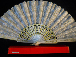 Asian White Embroidered Lace Fan  n51 Vintage - £13.17 GBP