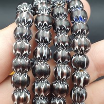 Vintage Black Brown chevron African Glass beads Necklace 8-8.5mm - $38.80