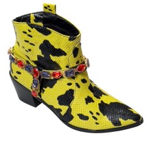 LILIANA Kaly1 Women&#39;s Shoes Yellow Cow Print Gems Ankle Boots Size 10 - £19.76 GBP