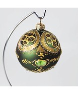 Hand Painted Green Gold Gem Glitter Christmas Tree Bulb Glass Ornament  - $31.44 CAD