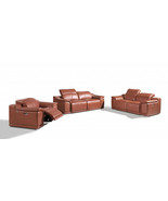 Three Piece Indoor Camel Italian Leather Six Person Seating Set - $148,661.84 MXN