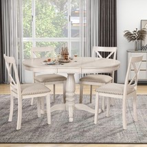 5 Piece Kitchen Table Set for Dining Room,Dinette,Breakfast Nook,Antique White - £506.95 GBP