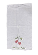 Vintage Hand Embroidered Strawberries Table Runner Dresser Scarf - $14.85