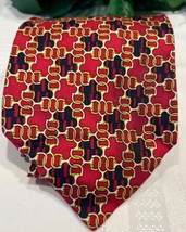 Paolo Gucci Vintage Silk Neck Tie Cravatte Italy Red Black Yellow Horsebit - £30.97 GBP