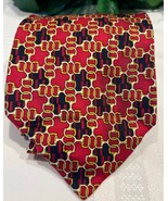 Paolo Gucci Vintage Silk Neck Tie Cravatte Italy Red Black Yellow Horsebit - $53.10 CAD