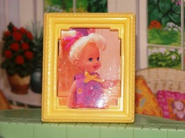 Barbie Little Kelly Yellow Picture Frame fits Fisher Price loving family... - $5.93