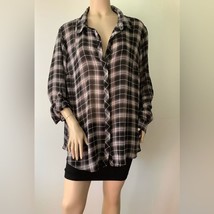 TORRID Black and White Plaid Sheer Crepe Button Down Back Detail Blouse (Size 2) - £11.75 GBP