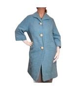 Vintage 60s Womens Medium Coat Wool Blue Boucle Knee Length W Gloves Jac... - $120.75