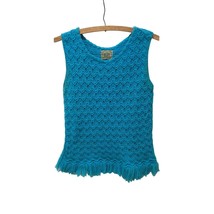 VTG 1970&#39;s Turquoise Knit Tank Top With Fringed Bottom - £14.85 GBP