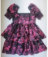 Alice + Olivia Emmalou Puff-Sleeve Tiered Mini Dress Garde Pink Black Si... - $178.15 CAD