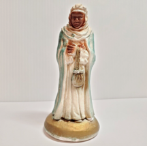 VTG Nativity Putz Wisemen King Magi Balthazar Aqua Robe Gold Chalkware M... - £9.30 GBP