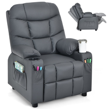 Kids Youth Recliner Chair PU Leather W/Cup Holders &amp; Side Pockets Grey - £242.15 GBP