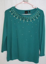 Rafaekka Turquoise Long Sleeve Sweater With Bead Accent Sz Lp #8122 - £8.84 GBP