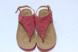 WOMENS PINK THONG BUCKLE SANDALS SIZE 11M EMBROIDERED CUSHIONED NON-SKID... - $10.00