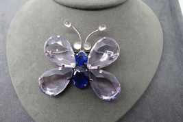 Vintage Butterfly Brooch Plastic Lucite Lavender Wings Cobalt Blue 2 .5&quot; High - £8.00 GBP