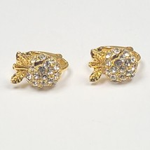 Gold Tone Apple Clip on Earrings With White Rhinestones Teacher Outfit Tiny  - £6.88 GBP