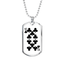 10 of Clubs Gambler Necklace Stainless Steel or 18k Gold Dog Tag 24&quot; Chain - $47.45+