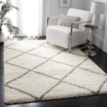 SAFAVIEH Hudson Shag Collection Area Rug - 5&#39;3&quot; x 7&#39;6&quot;, Ivory &amp; Grey, Modern Tre - £173.90 GBP