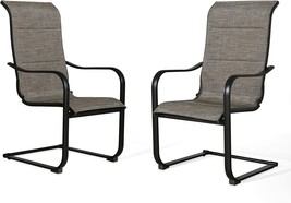 PATIO TREE 2 Pieces Outdoor C Spring Motion Dining Chairs, Patio Steel Textilene - £225.84 GBP