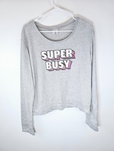 Hello Mello Pullover Sweater Top XL Super Busy Gray Long Sleeve Crew Neck - £11.17 GBP