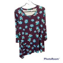 LOGO By Lori Goldstein Floral Knit Top With Contrast Back Black Cherry Size Med - £19.20 GBP