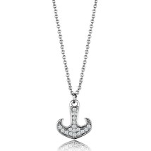 Elegant Anchor Shape Pendant Simulated Diamond Rhodium Plated Women Necklace 16&quot; - £56.58 GBP