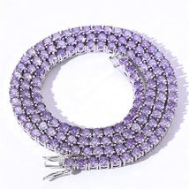 12Ctw Round Cut Purple Amethyst 18 Inches Tennis Necklace 14k White Gold Finish  - £281.12 GBP