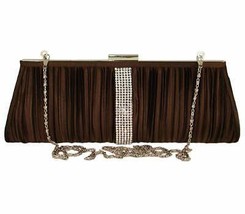 Brown Satin Pleated Crystal Evening Bag - £19.00 GBP