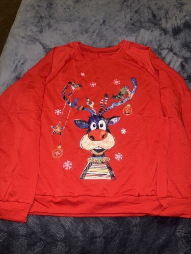 Womens Funny Raindeer Pullover Sweatshirt Long Sleeve Loose Shirts. XXL ... - $12.00