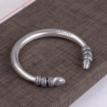 990 Sterling Silver Tibetan Six Words Mantra Bangle for Men and Women Buddhist H - £92.87 GBP