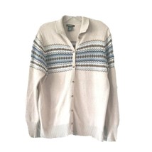 Eddie Bauer Cardigan Sweater Cream Nordic Print Button Front Womens Large - £17.20 GBP