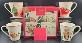 (4) Lenox Holiday Inspirations and Illustrations Mugs Boxed Set Holly Christmas  - £37.29 GBP